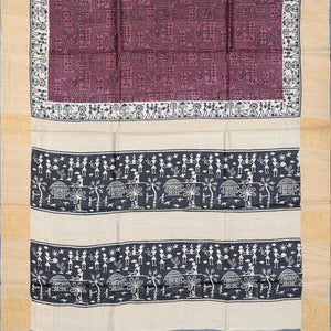 Chestnut Pink Handloom Tussar Silk Saree With Printed Tribal Motifs-Chestnut Pink