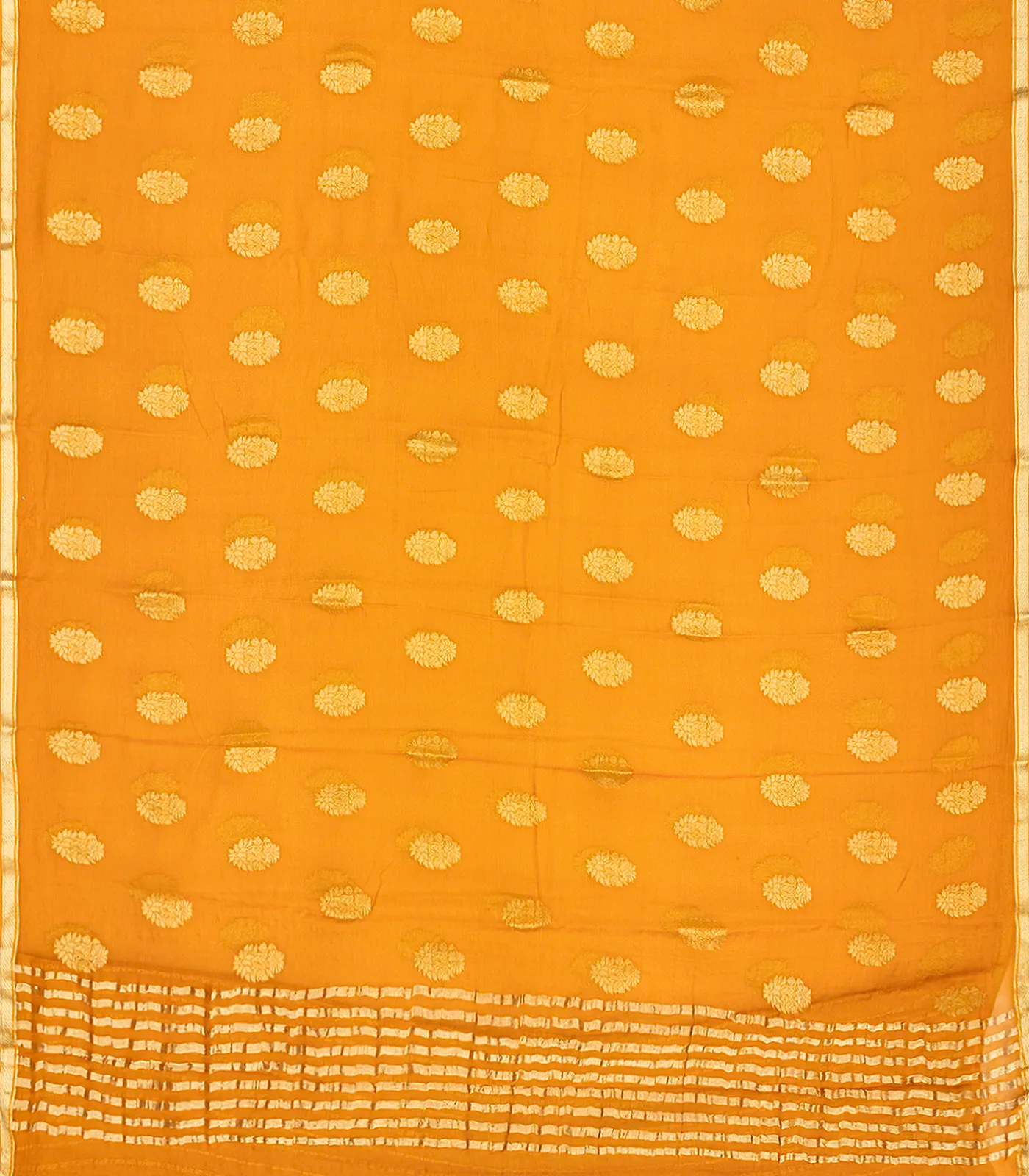 Mango Yellow Mysore Chiffon Silk Saree With Floral Motifs-Mango Yellow