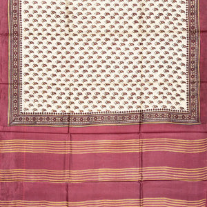 Cream Handloom Tussar Silk Saree With Printed Mango Motifs-Cream