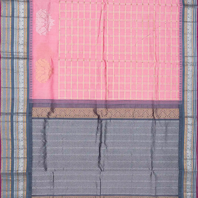 Bubble gum Pink Handloom Chirala Silk Cotton Saree With Annam Motifs-BubbleGum Pink