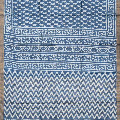 Steel Blue Handloom Tussar Silk Saree With Printed Floral Motifs-Steel Blue