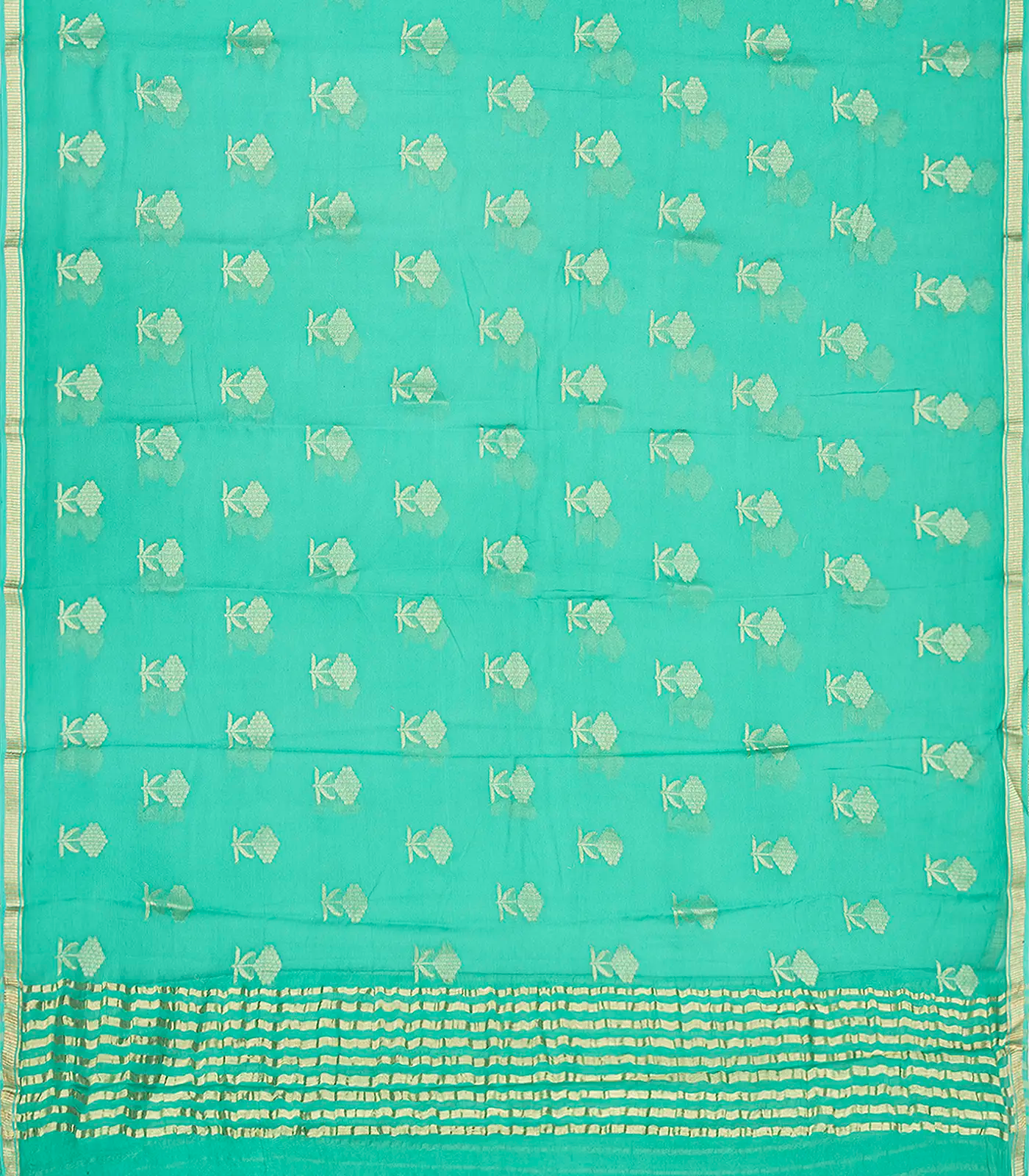 Aquamarine Woven Mysore Chiffon Silk Saree With Floral Motifs-Aquamarine