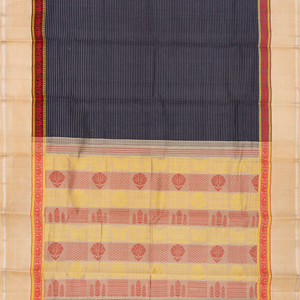 Black Handloom Chirala Silk Cotton Saree With Cream Border-Black