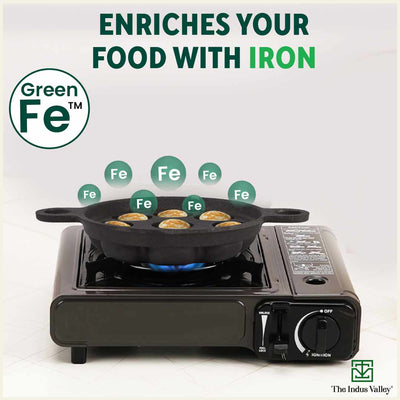 Super Smooth 9 Pit/Cup Cast Iron Paniyaram/Appe Pan+ Free Spatula, Pre-seasoned, Natural Nonstick, 100% Pure, Toxin-free, 21 cm, 2.8kg