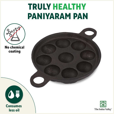 Super Smooth 9 Pit/Cup Cast Iron Paniyaram/Appe Pan+ Free Spatula, Pre-seasoned, Natural Nonstick, 100% Pure, Toxin-free, 21 cm, 2.8kg
