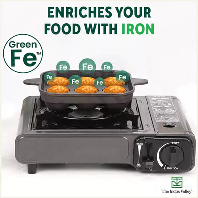 9 Pit/Cup CASTrong Cast Iron Paniyaram/Appe Pan+ Free Spatula, Pre-seasoned, Natural Nonstick, 100% Pure, Toxin-free, 24 cm, 1.34 kg