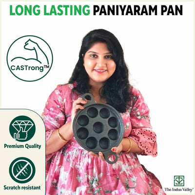Super Smooth 9 Pit/Cup Cast Iron Paniyaram/Appe Pan+ Free Spatula, Pre-seasoned, Natural Nonstick, 100% Pure, Toxin-free, 21 cm, 2.8kg