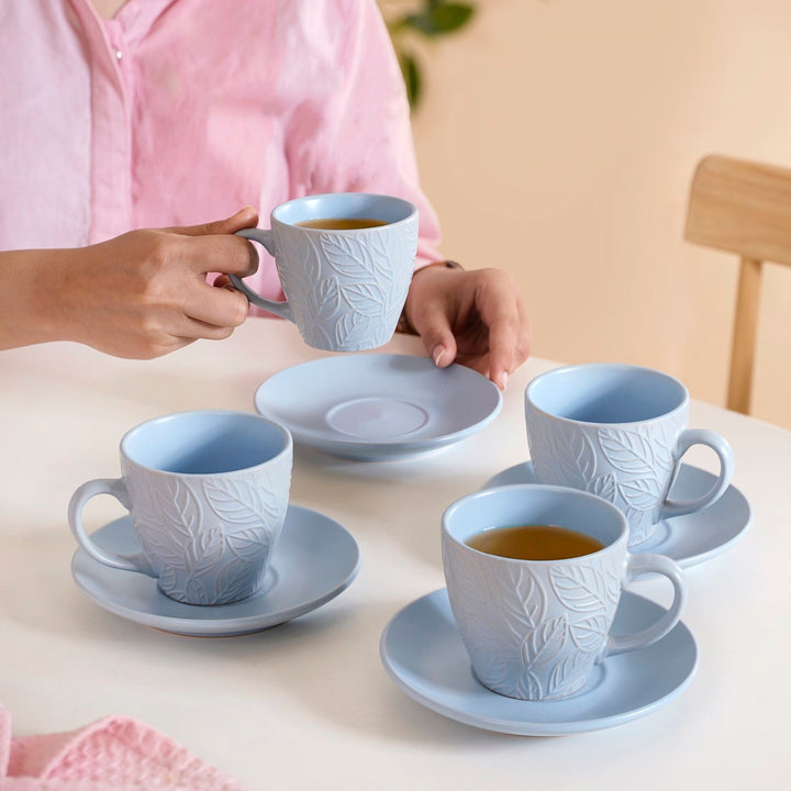 Soft Pastel Ceramic Tea Cup And Saucer Set For 4 With Stand 240ml