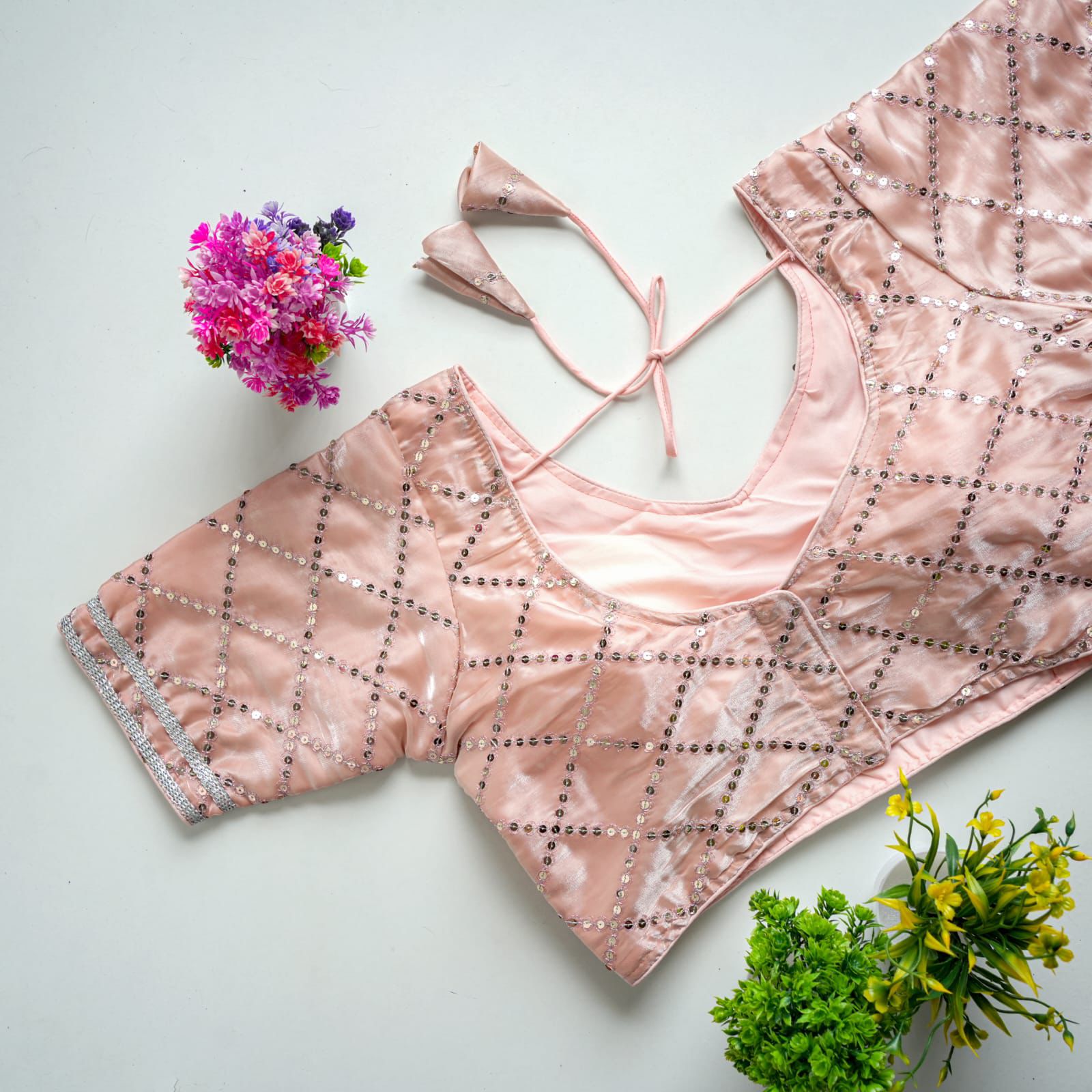 Peach Color metalic Jimmy Choo Blouse with Exquisite Sequence Embroidery