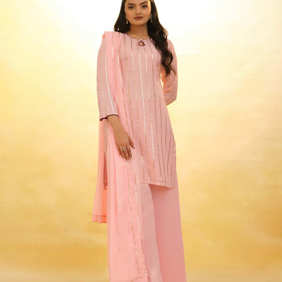 Peach Georgette Suit with Embroidery and Shantoon Bottom