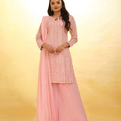 Peach Georgette Suit with Embroidery and Shantoon Bottom