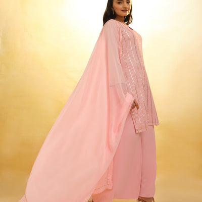 Peach Georgette Suit with Embroidery and Shantoon Bottom