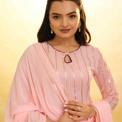 Peach Georgette Suit with Embroidery and Shantoon Bottom