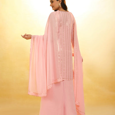Peach Georgette Suit with Embroidery and Shantoon Bottom