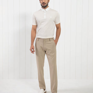 Rare Rabbit Men's Parmat Light Beige Cotton Fabric Collared Neck Half Sleeves Woven Textured Popcorn Polo T-Shirt