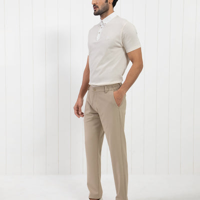 Rare Rabbit Men's Parmat Light Beige Cotton Fabric Collared Neck Half Sleeves Woven Textured Popcorn Polo T-Shirt