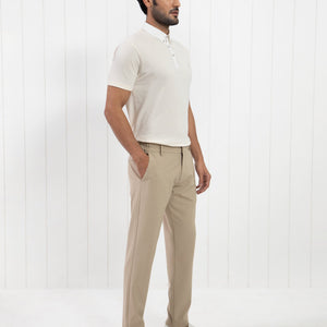Rare Rabbit Men's Parmat Light Beige Cotton Fabric Collared Neck Half Sleeves Woven Textured Popcorn Polo T-Shirt