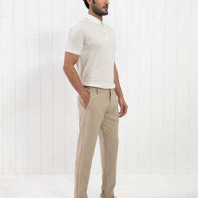 Rare Rabbit Men's Parmat Light Beige Cotton Fabric Collared Neck Half Sleeves Woven Textured Popcorn Polo T-Shirt