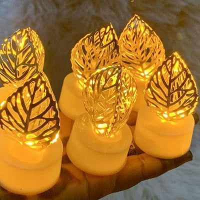 Multiple Shaped Golden Smokeless Candles (Pack Of 12)