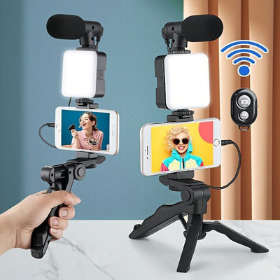 Video Making Vlogging Kit (Mic + Tripod Stand + Phone Holder Clip)