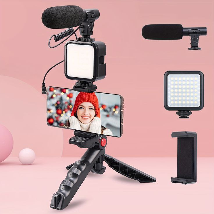 Video Making Vlogging Kit (Mic Tripod Stand Phone Holder Clip)