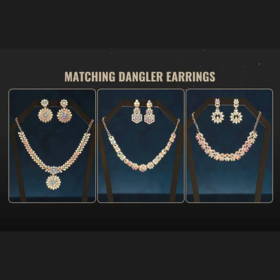 Elegant Artificial Diamond Jewellery Set🤩 (1 Necklace - 2 Earrings)