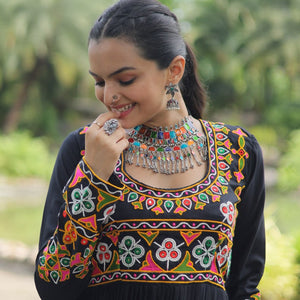 Black Designer Printed Kurti