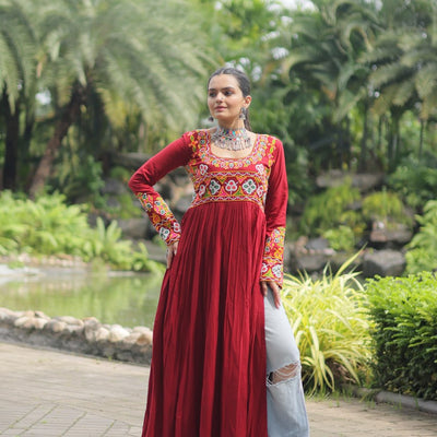 Maroon Designer Printed  Kurti