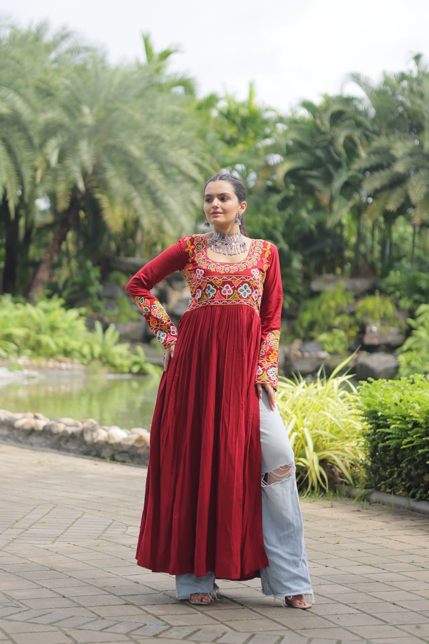 Maroon Designer Printed  Kurti
