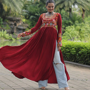 Maroon Designer Printed  Kurti