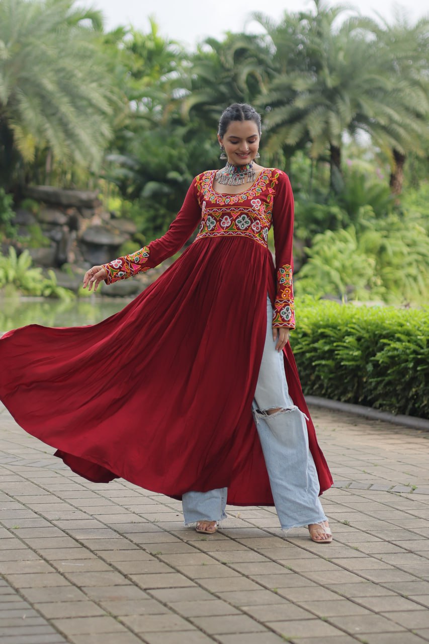 Maroon Designer Printed  Kurti