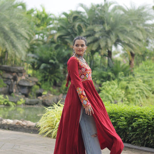 Maroon Designer Printed  Kurti