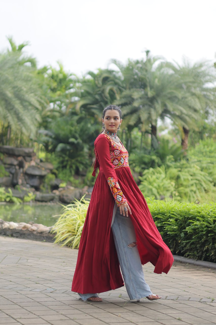 Maroon Designer Printed  Kurti