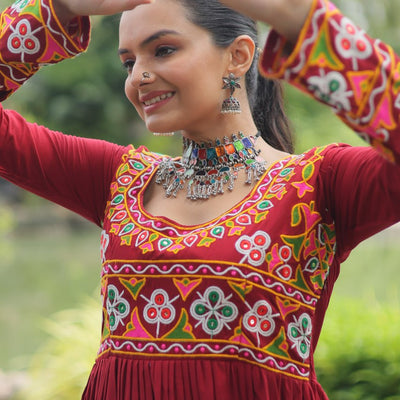 Maroon Designer Printed  Kurti