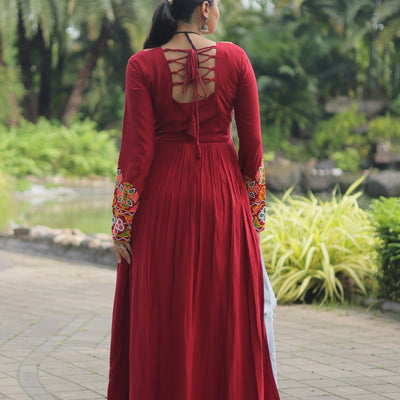 Maroon Designer Printed  Kurti