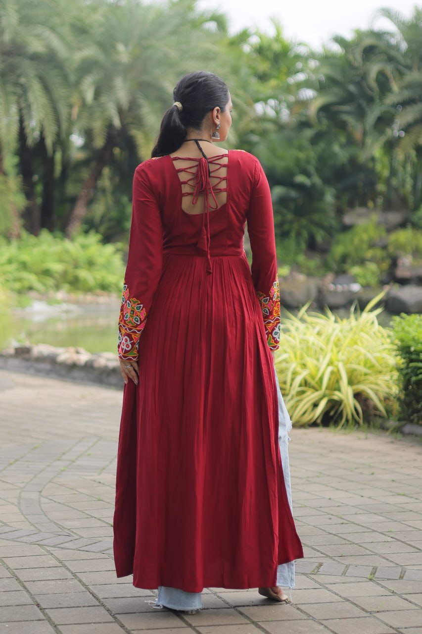 Maroon Designer Printed  Kurti