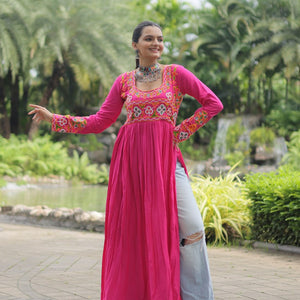 Magenta Designer Printed  Kurti