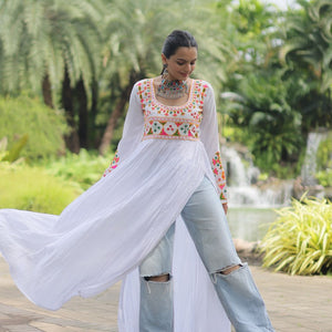 White Designer Printed Kurti