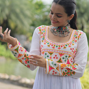 White Designer Printed Kurti