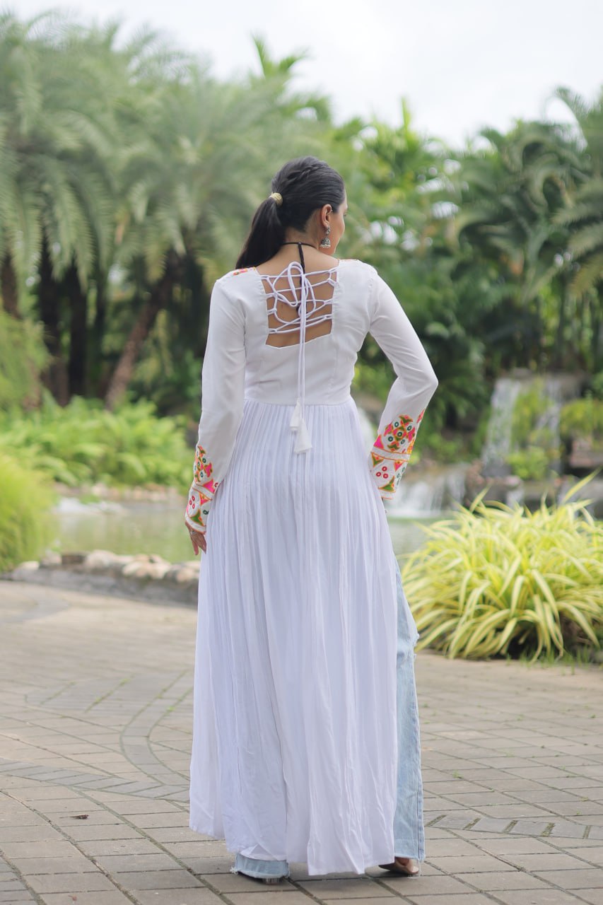 White Designer Printed Kurti