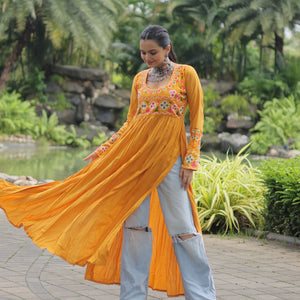 Yellow Designer Printed Kurti