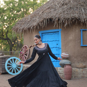 Black Stunning Gown in 14 Kg Rayon with Real Mirror Work
