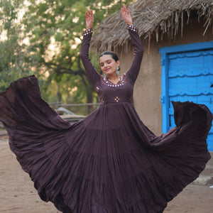 Brown Stunning Gown in 14 Kg Rayon with Real Mirror Work