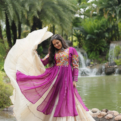 Purple & White Elegant Lehenga and Kurti Combo for Adults & Kids - Full-Stitched Set