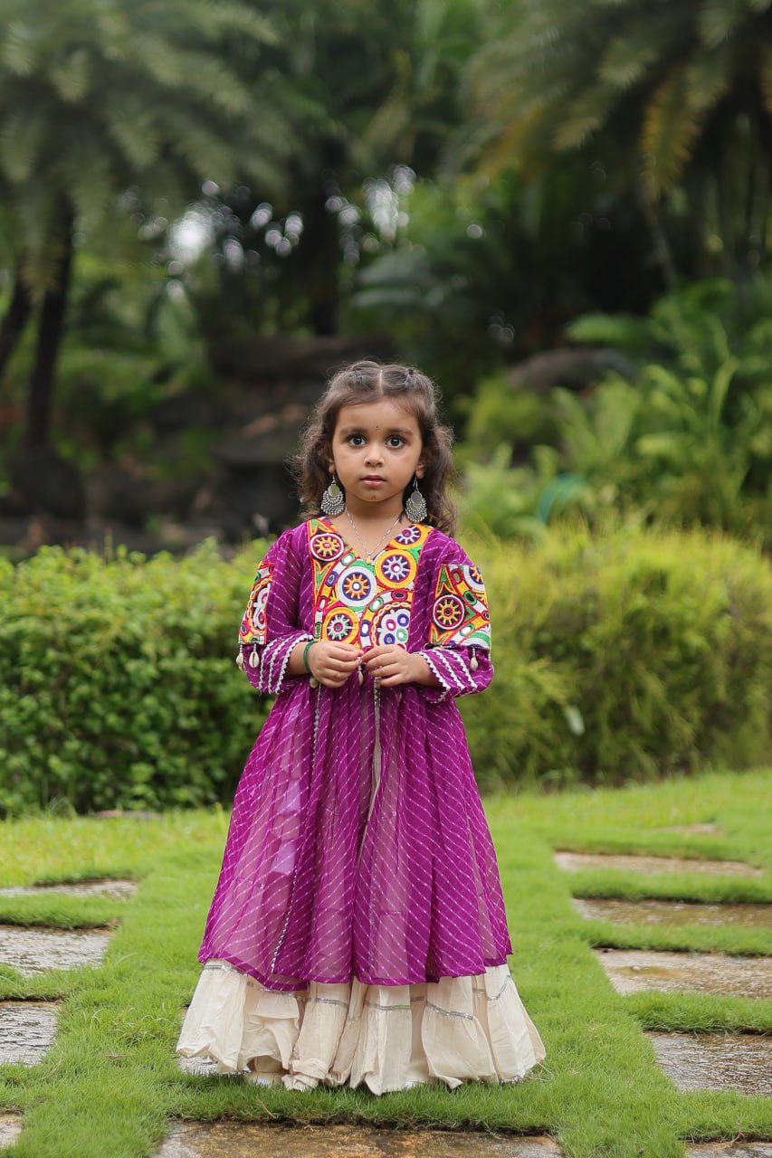 Purple & White Elegant Lehenga and Kurti Combo for Adults & Kids - Full-Stitched Set