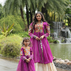 Purple & White Elegant Lehenga and Kurti Combo for Adults & Kids - Full-Stitched Set
