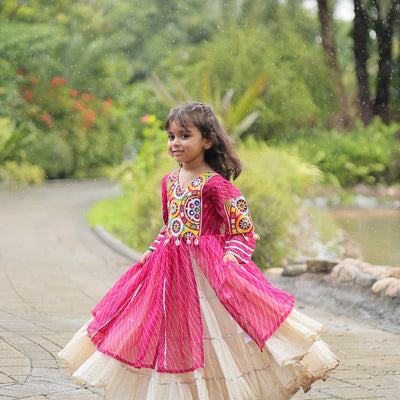Magenta Elegant Lehenga and Kurti Combo for Adults & Kids - Full-Stitched Set