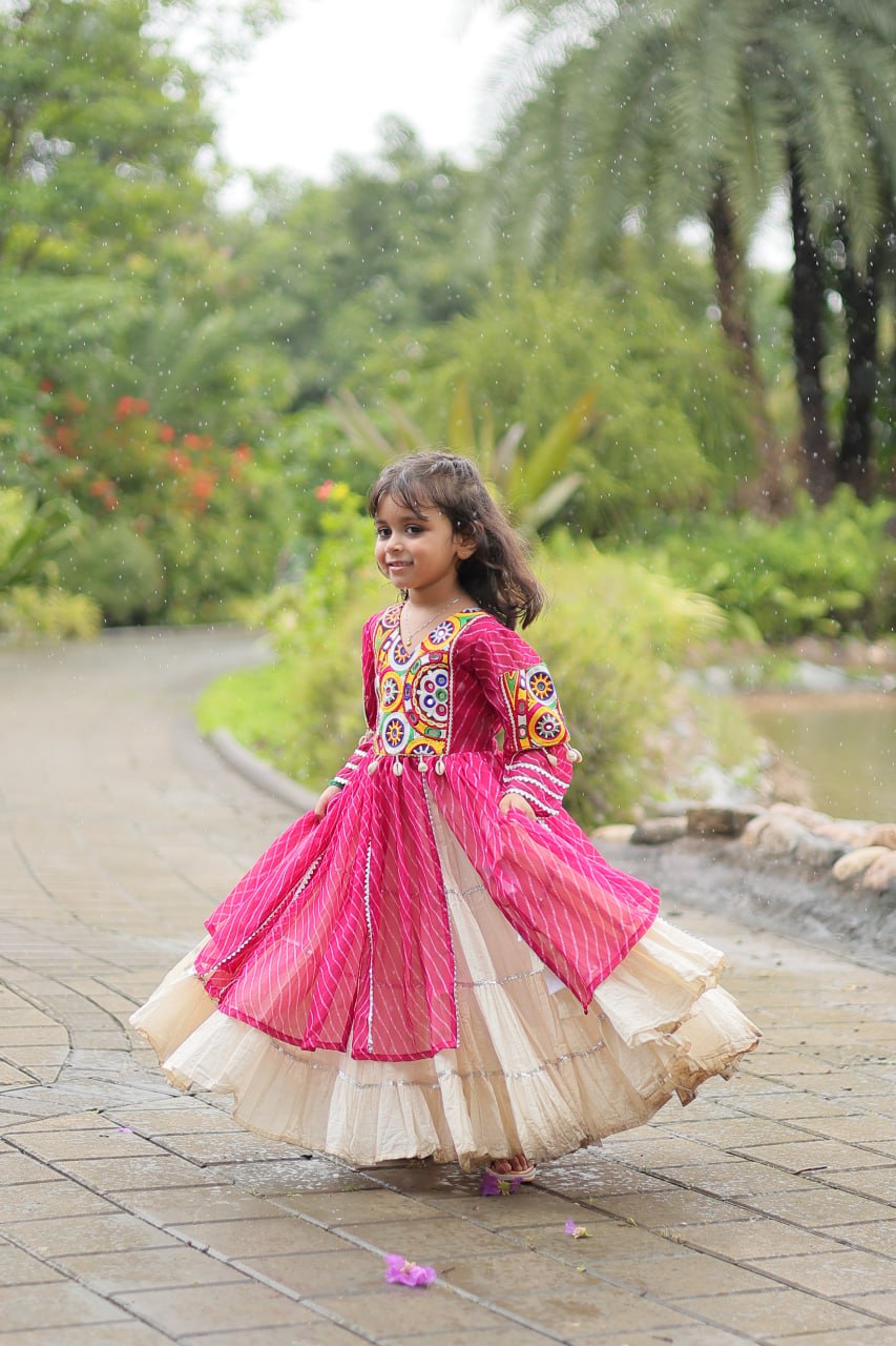 Magenta Elegant Lehenga and Kurti Combo for Adults & Kids - Full-Stitched Set