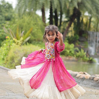 Magenta Elegant Lehenga and Kurti Combo for Adults & Kids - Full-Stitched Set