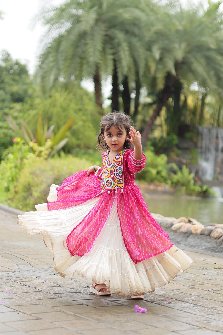 Magenta Elegant Lehenga and Kurti Combo for Adults & Kids - Full-Stitched Set